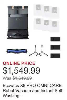 Costco Ecovacs X8 PRO OMNI CARE Robot Vacuum and Instant Self-Washing Roller Mop Bundle offer