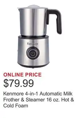 Costco Kenmore 4-in-1 Automatic Milk Frother & Steamer 16 oz. Hot & Cold Foam offer
