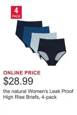 Costco the natural Women's Leak Proof High Rise Briefs, 4-pack offer