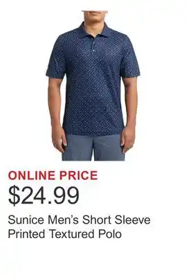 Costco Sunice Men's Short Sleeve Printed Textured Polo offer