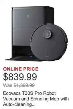 Costco Ecovacs T30S Pro Robot Vacuum and Spinning Mop with Auto-cleaning Station offer