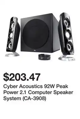 Newegg Cyber Acoustics 92W Peak Power 2.1 Computer Speaker System (CA-3908) offer
