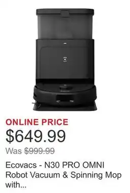 Costco Ecovacs - N30 PRO OMNI Robot Vacuum & Spinning Mop with Auto-Cleaning Station offer