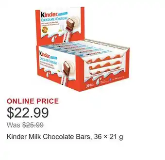 Costco Kinder Milk Chocolate Bars, 36 × 21 g offer