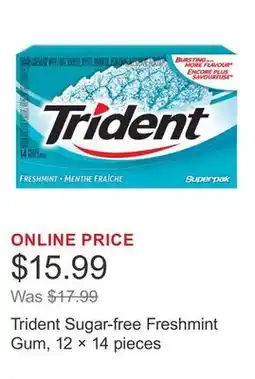 Costco Trident Sugar-free Freshmint Gum, 12 × 14 pieces offer