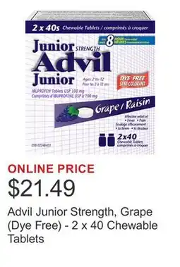 Costco Advil Junior Strength, Grape (Dye Free) - 2 x 40 Chewable Tablets offer