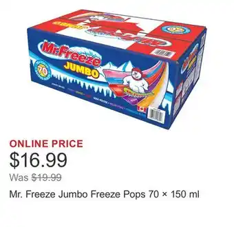 Costco Mr. Freeze Jumbo Freeze Pops 70 × 150 ml offer