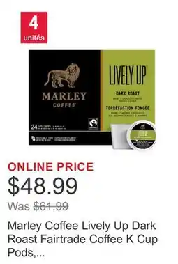 Costco Marley Coffee Lively Up Dark Roast Fairtrade Coffee K Cup Pods, 96-count offer