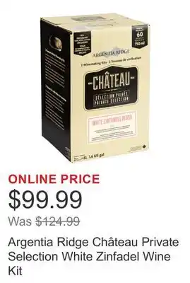 Costco Argentia Ridge Château Private Selection White Zinfadel Wine Kit offer