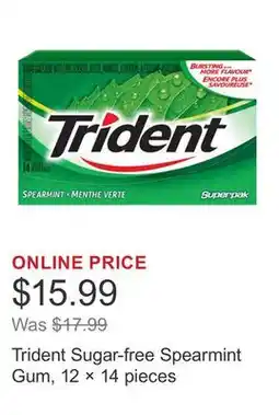 Costco Trident Sugar-free Spearmint Gum, 12 × 14 pieces offer