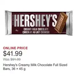 Costco Hershey's Creamy Milk Chocolate Full Sized Bars, 36 × 45 g offer
