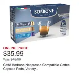 Costco Caffé Borbone Nespresso Compatible Coffee Capsule Pods, Variety Box, 90-count offer