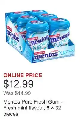 Costco Mentos Pure Fresh Gum - Fresh mint flavour, 6 × 32 pieces offer