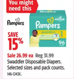 Canadian Tire Pampers Swaddler Disposable Diapers offer