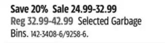 Canadian Tire type A Selected Garbage Bins offer