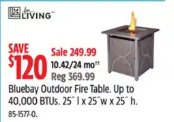 Canadian Tire for living Bluebay Outdoor Fire Table. Up to 40,000 BTUs. 25˝ l x 25˝w x 25˝ h offer