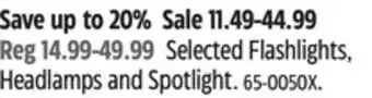 Canadian Tire Selected Flashlights, Headlamps and Spotlight offer