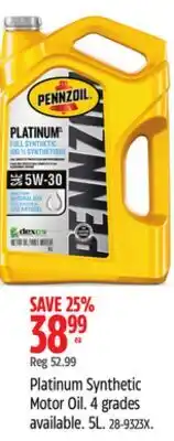 Canadian Tire Pennzoil Platinum Synthetic Motor Oil offer