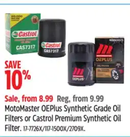 Canadian Tire MotoMaster OEPlus Synthetic Grade Oil Filters or Castrol Premium Synthetic Oil Filter offer