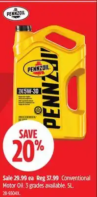 Canadian Tire Pennzoil Conventional Motor Oil offer