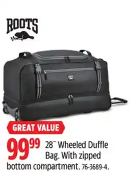 Canadian Tire Roots 28˝ Wheeled Duffle Bag offer