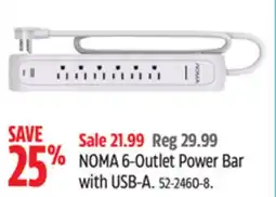 Canadian Tire NOMA 6-Outlet Power Bar with USB-A offer