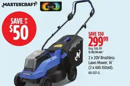 Canadian Tire Mastercraft 2 x 20V Brushless Lawn Mower, 14˝ (2 x 4Ah Kitted) offer