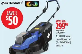 Canadian Tire Mastercraft 2 x 20V Brushless Lawn Mower, 14˝ (2 x 4Ah Kitted) offer