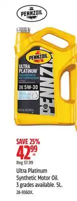 Canadian Tire Pennzoil Ultra Platinum Synthetic Motor Oil. 3 grades available offer