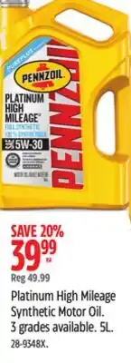 Canadian Tire Platinum High Mileage Synthetic Motor Oil. 3 grades available. 5L offer