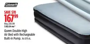Canadian Tire Queen Double-High Air Bed with Rechargeable Built-in Pump offer