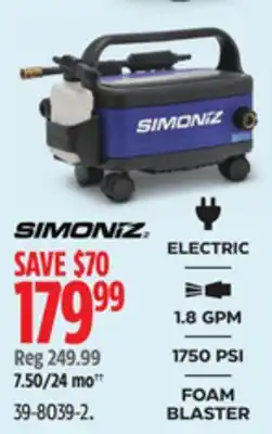 Canadian Tire SIMONIZ ELECTRIC 1.8 GPM 1750 PSI FOAM BLASTER offer