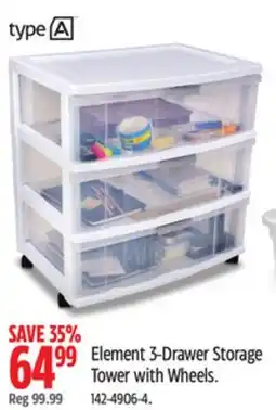 Canadian Tire type A Element 3-Drawer Storage Tower with Wheels offer