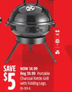 Canadian Tire Master-chef Portable Charcoal Kettle Grill with Folding Legs offer