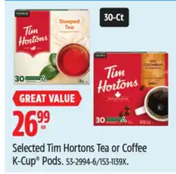Canadian Tire Selected Tim Hortons Tea or Coffee K-Cup Pods offer
