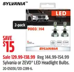 Canadian Tire Sylvania or ZEVO LED Headlight Bulbs offer