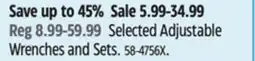 Canadian Tire Mastercraft Selected Adjustable Wrenches and Sets offer