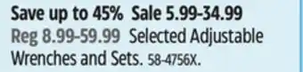 Canadian Tire Mastercraft Selected Adjustable Wrenches and Sets offer