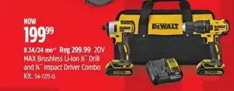Canadian Tire Dewalt 20V MAX Brushless Li-Ion 1⁄2˝ Drill and 1⁄4˝ Impact Driver Combo Kit offer
