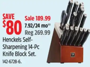Canadian Tire Henckels Self- Sharpening 14-Pc Knife Block Set offer