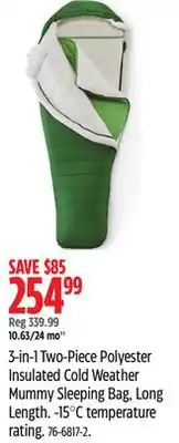 Canadian Tire 3-in-1 Two-Piece Polyester Insulated Cold Weather Mummy Sleeping Bag offer