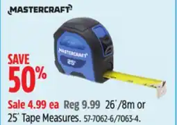 Canadian Tire Mastercraft 26´/8m or 25´ Tape Measures offer