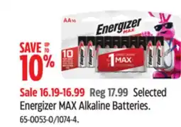 Canadian Tire Selected Energizer MAX Alkaline Batteries offer