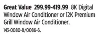 Canadian Tire Window Air Conditioner or 12K Premium Grill Window Air Conditioner offer
