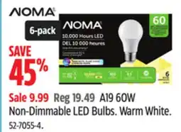 Canadian Tire NOMA A19 60W Non-Dimmable LED Bulbs offer