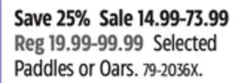 Canadian Tire Pelican Selected Paddles or Oars offer
