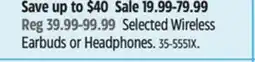 Canadian Tire Selected Wireless Earbuds or Headphones offer