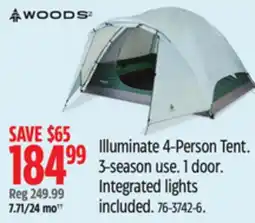 Canadian Tire Illuminate 4-Person Tent. 3-season use. 1 door. Integrated lights included offer