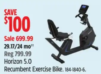 Canadian Tire Horizon 5.0 Recumbent Exercise Bike offer