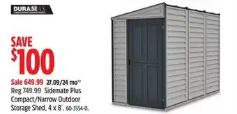 Canadian Tire Duramax Sidemate Plus Compact/Narrow Outdoor Storage Shed, 4 x 8´ offer